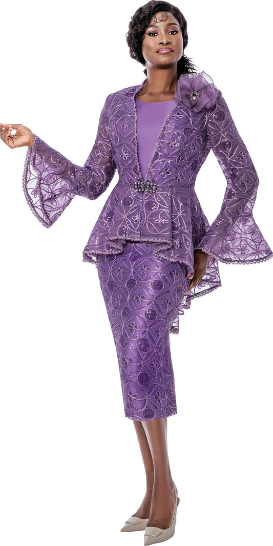 Terramina 7184 - Orchid - Lace Sequin 3 pc Skirt Suit