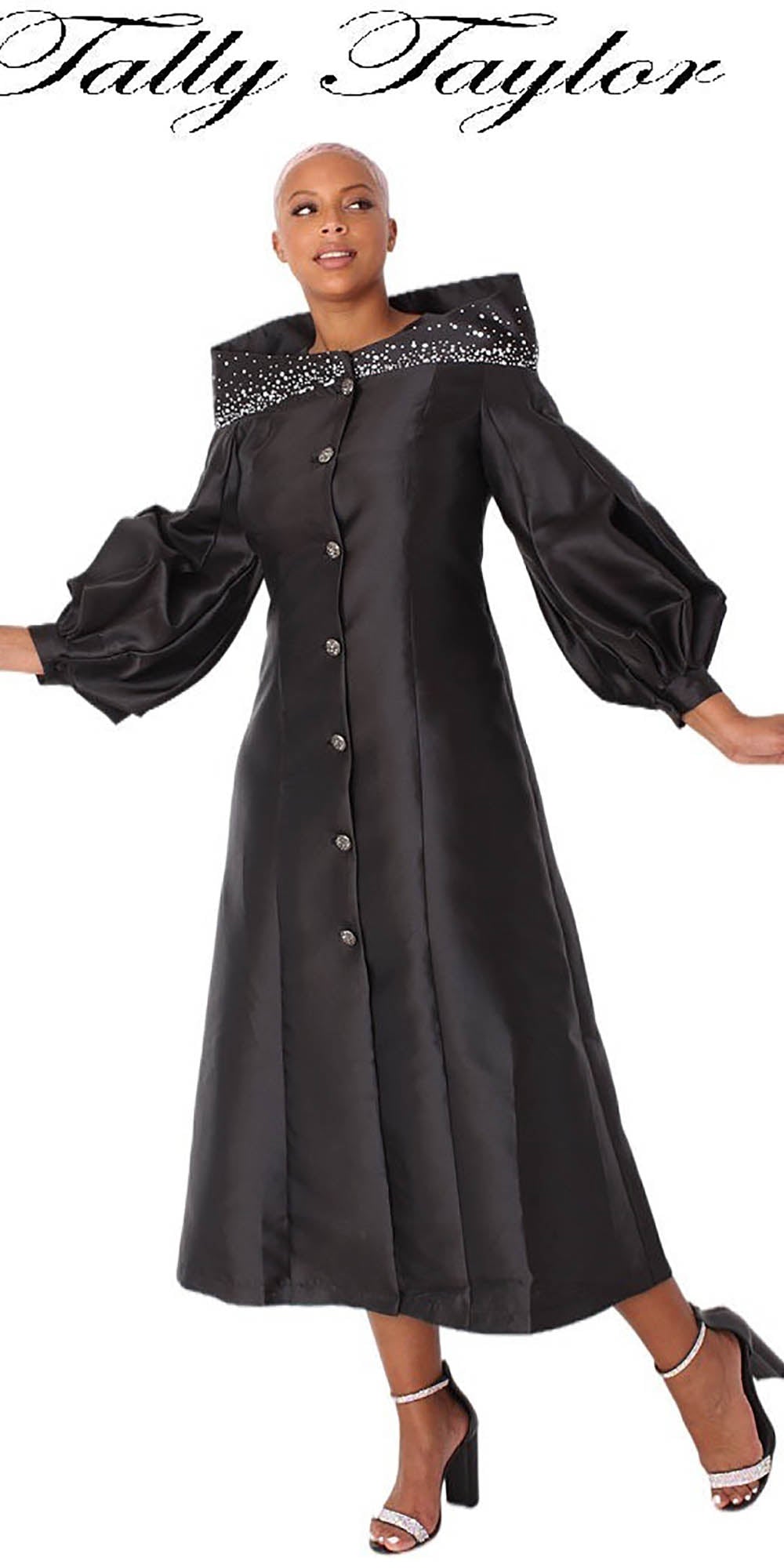 Tally Taylor - 4801 - Black - Women's Clergy Robe With Bishop Sleeves and Portrait Collar
