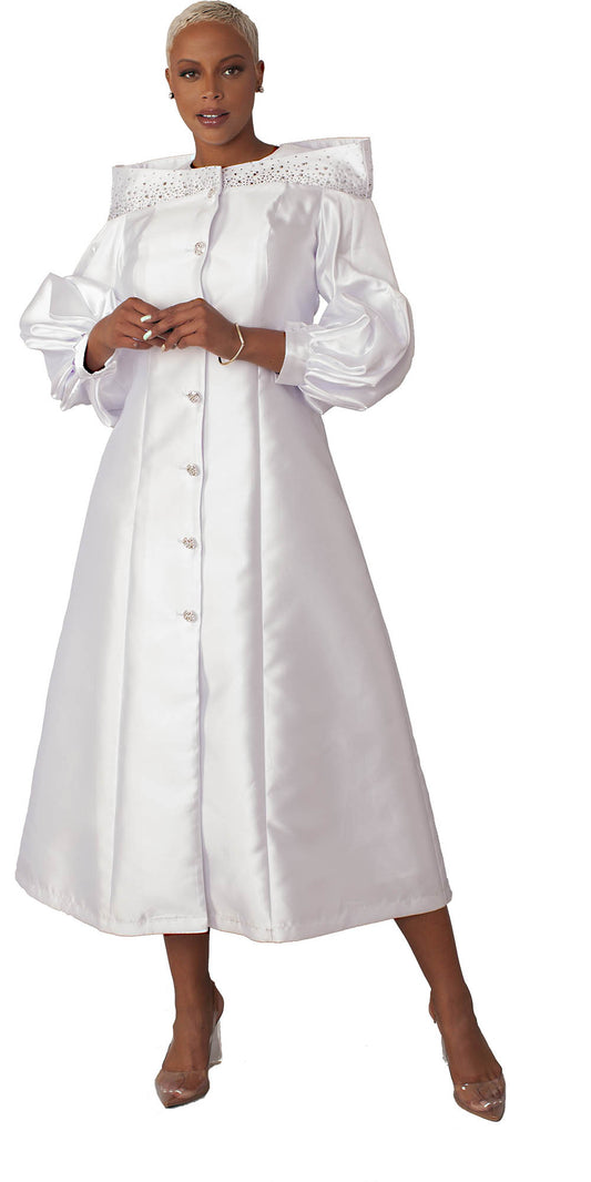 Tally Taylor - 4801 - White - Women's Clergy Robe With Bishop Sleeves and Portrait Collar