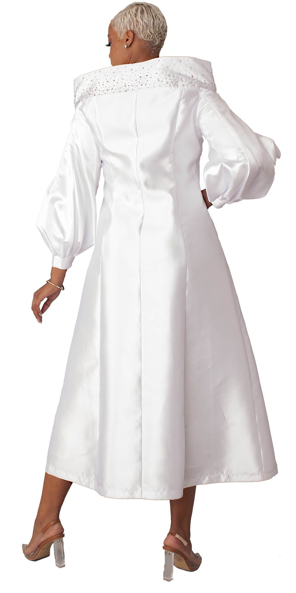 Tally Taylor - 4801 - White - Women's Clergy Robe With Bishop Sleeves and Portrait Collar