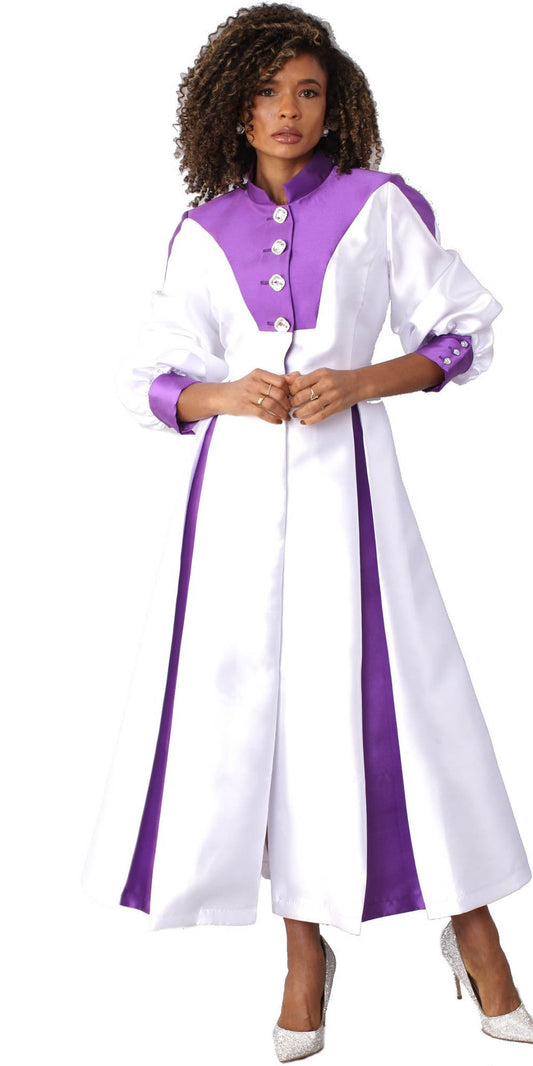 Tally Taylor - 4802 - Purple White - Women's Clergy Dress With Bishop Sleeves