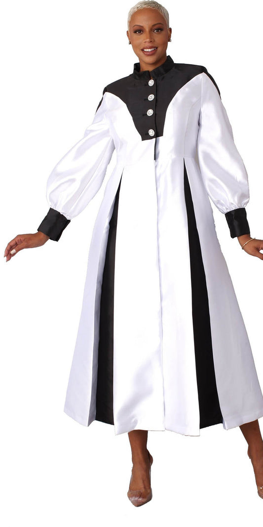 Tally Taylor - 4802 - White Black - Women's Clergy Dress With Bishop Sleeves