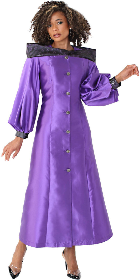 Tally Taylor - 4803 - Purple - Women's Bishop Sleeve Clergy Robe with Contrast Portrait Collar