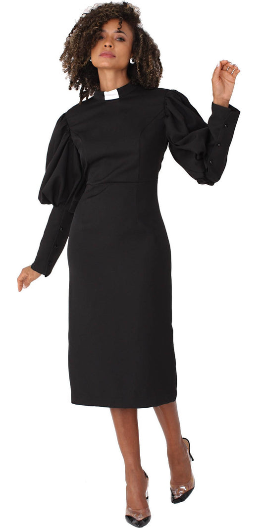 Tally Taylor - 4813 - Black White - Women's Clergy Dress With Puff Sleeves