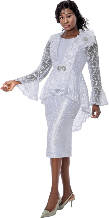 Terramina 7184 - White - Lace Sequin 3 pc Skirt Suit