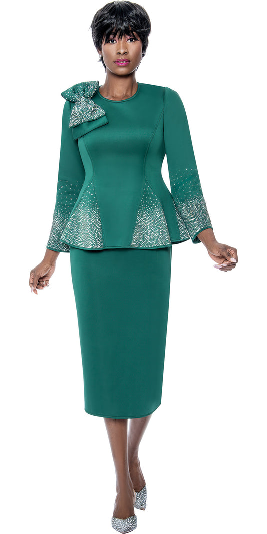 Terramina 7108 - Emerald - Scuba Crystal Embellished Skirt Suit