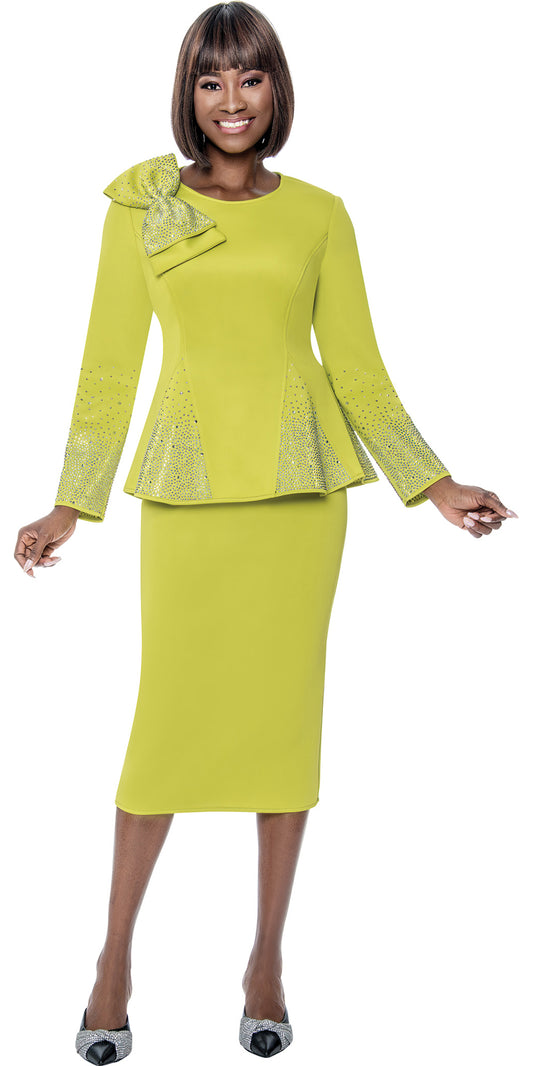 Terramina 7108 - Lime - Scuba Crystal Embellished Skirt Suit