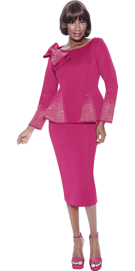 Terramina 7108 - Fuchsia - Scuba Crystal Embellished Skirt Suit