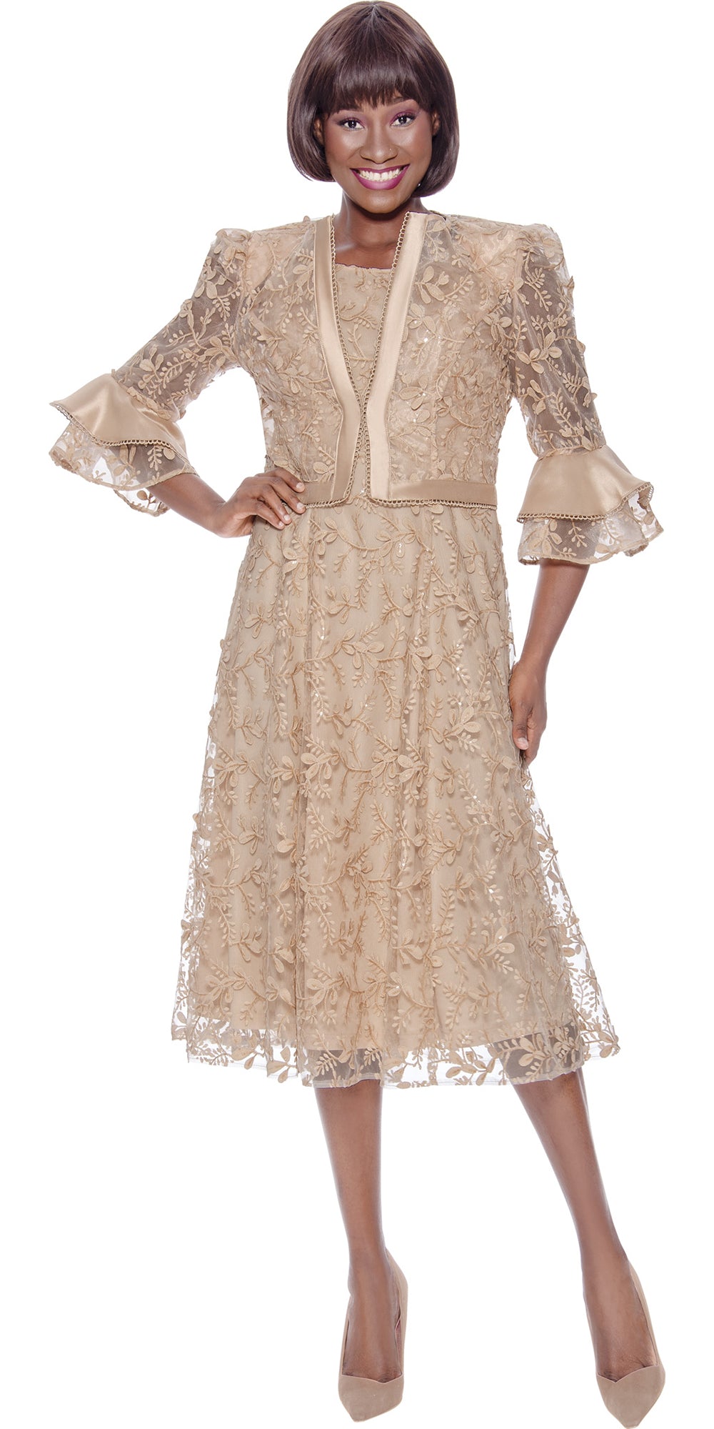 Terramina 7127 - Champagne - Lace Jacket Dress