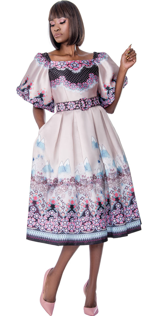 Terramina 7158 - Multicolor - Print Dress with Belt