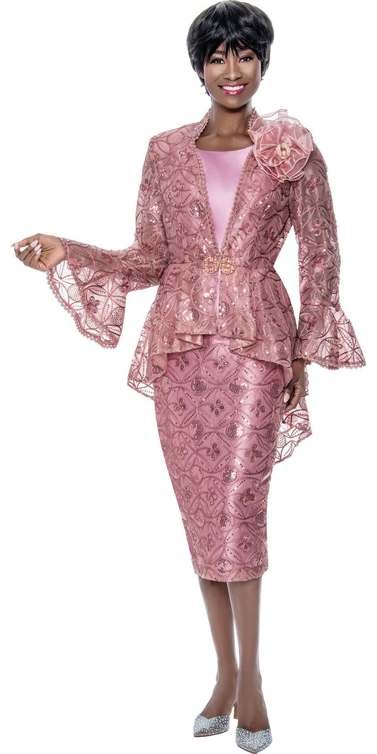 Terramina 7184 - Mauve - Lace Sequin 3 pc Skirt Suit