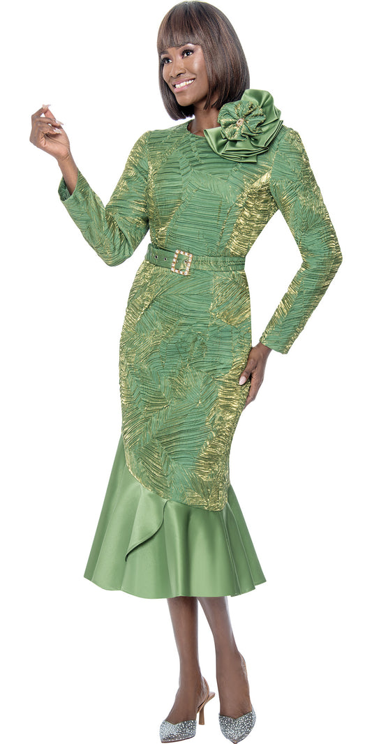 Terramina 7209 - Sage - Jacquard Belted Mermaid Dress