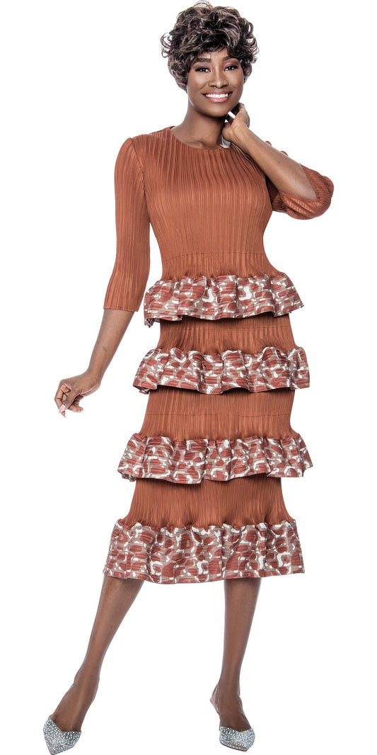 Terramina 7218 - Mocha - Midi Ruffle Dress