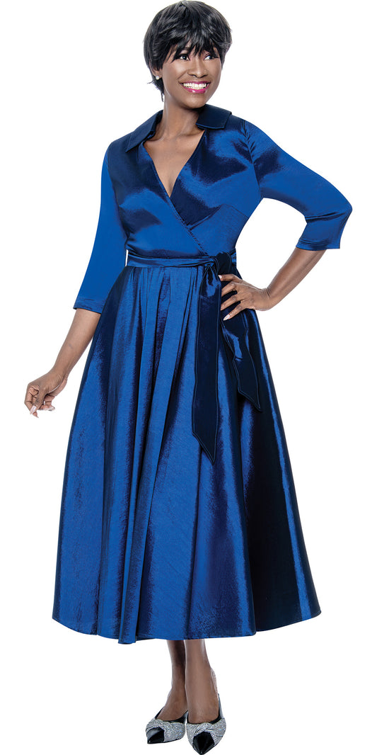 Terramina - 7869 - Midnight - Silk Look Dress With Sash Belt