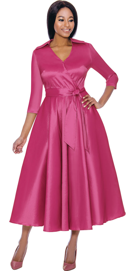 Terramina - 7869 - Fuchsia - Silk Look Dress With Sash Belt