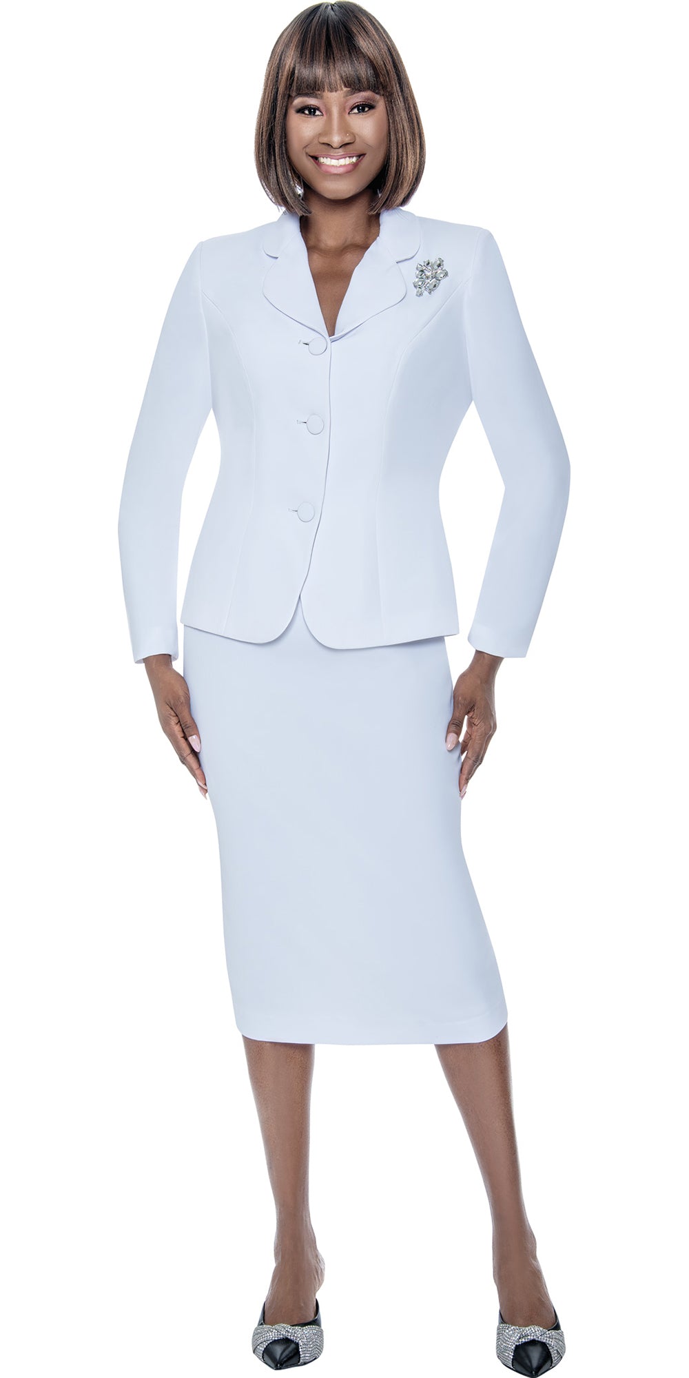 Terramina 9002 - White - 2pc 3 Button Jacket Skirt Suit