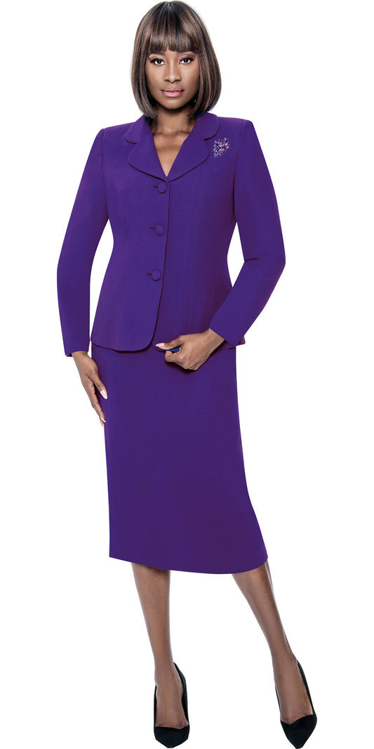 Terramina 9002 - Purple - 2pc 3 Button Jacket Skirt Suit