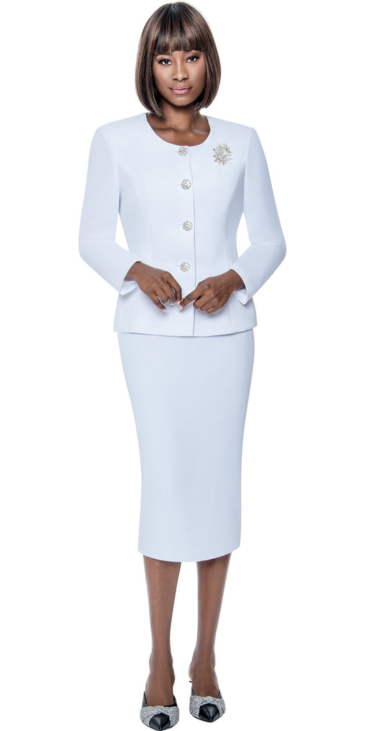 Terramina 9004 - White - 2pc Peachskin Skirt Suit