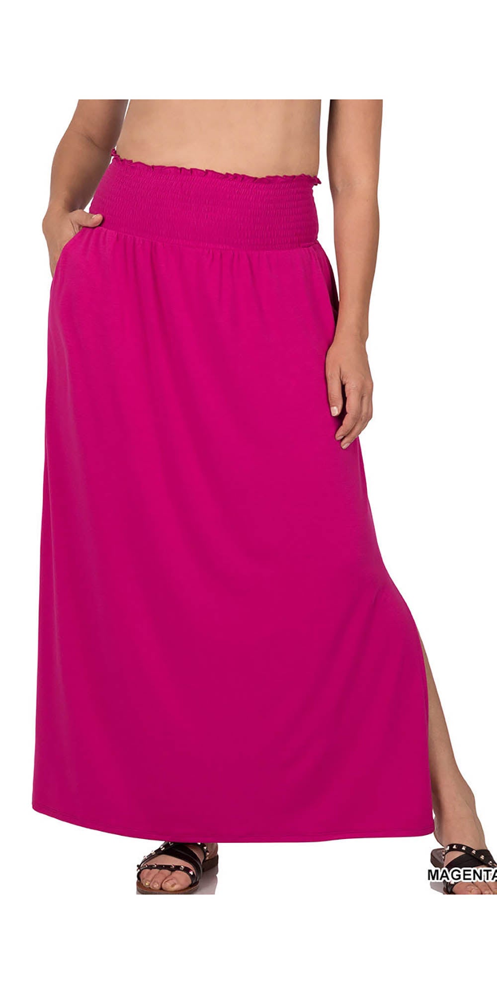 Zenana - RS8300X - Magenta - Smocked Waist Knit PlusSize Maxi Skirt