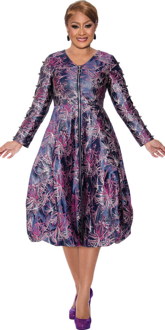 Dorinda Clark Cole - 5051 - Purple - Embellished Zipper Bubble Dress