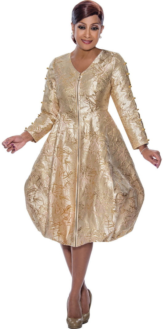 Dorinda Clark Cole - 5051 - Champagne Gold - Embellished Zipper Bubble Dress