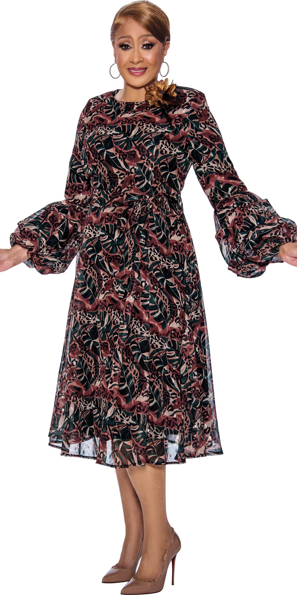 Dorinda Clark Cole - 5081 - Multi - Sheer Print Overlay Dress