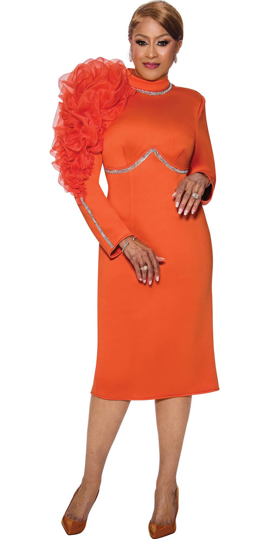 Dorinda Clark Cole - 5141 - Orange - Shoulder Ruffle Scuba Dress