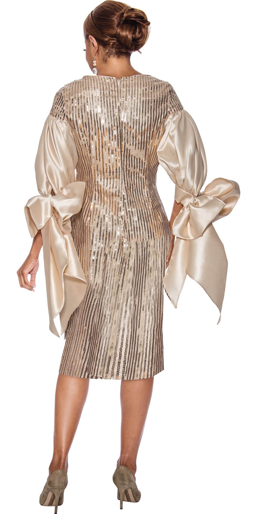 Dorinda Clark Cole - 5181 - Gold - Sequin and Twill Bow Sleeve Dress