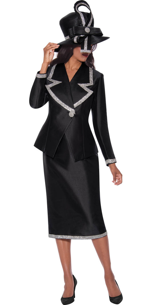 GMI - 9872 - Black - Embellished Twill 2pc Skirt Suit