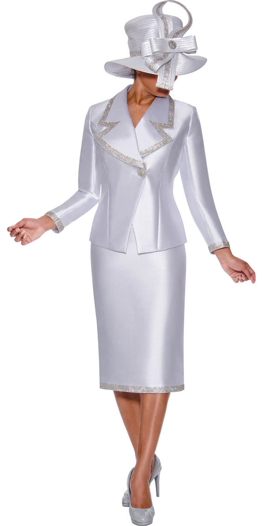GMI - 9872 - White - Embellished Twill 2pc Skirt Suit
