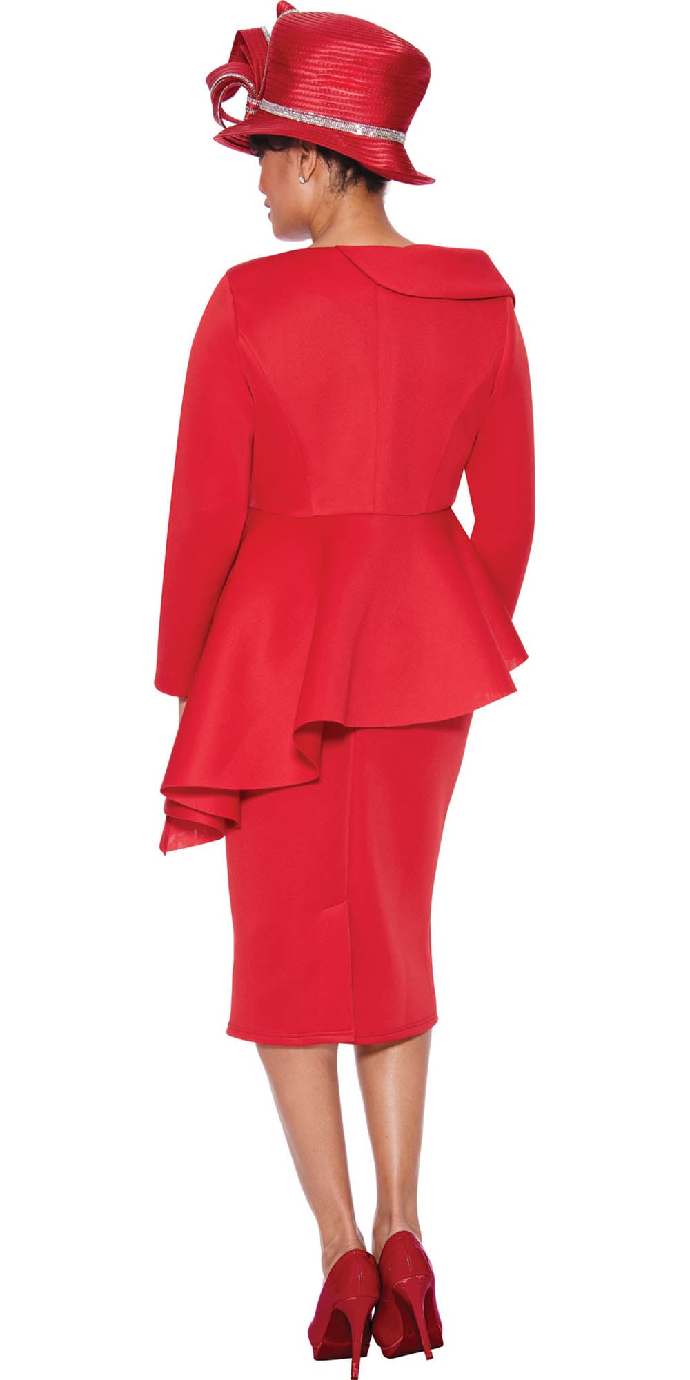 GMI - 9882 - Red - Rhinestone Trim Asymmetrical Scuba 2pc Skirt Suit