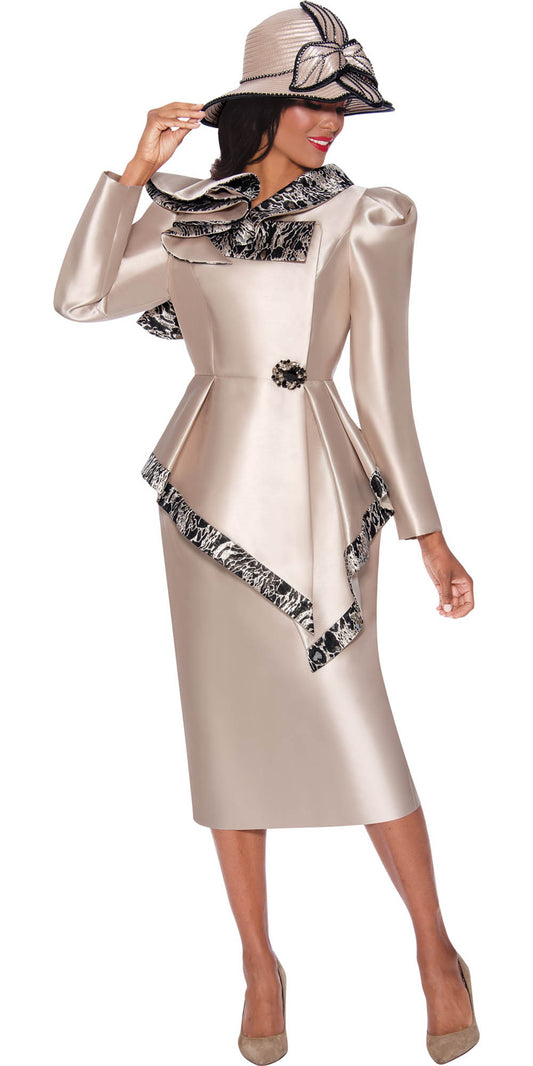 GMI - 9972 - Champagne - Jacquard Trim Twill 2pc Skirt Suit