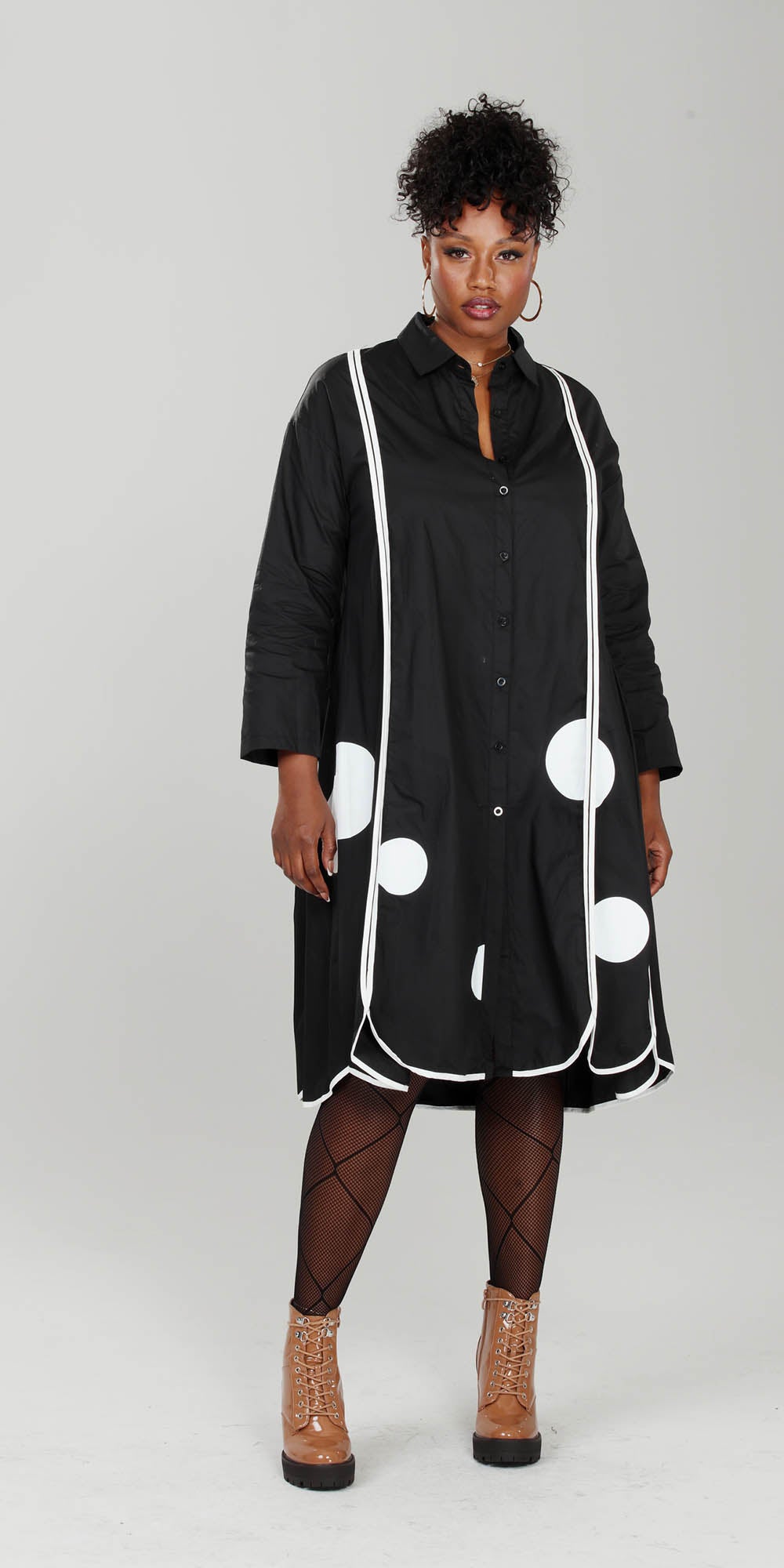 Luxe Moda - LM216 Black White - Button-front Dotted Dress
