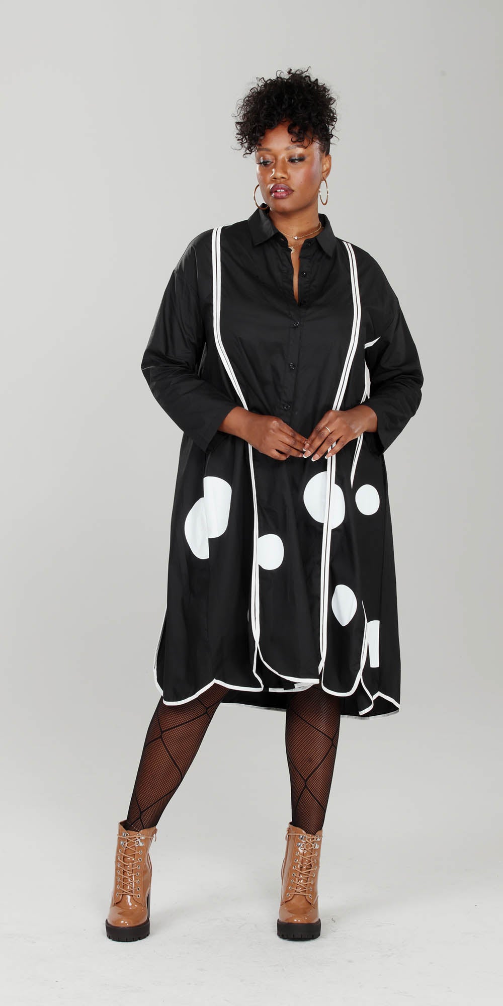 Luxe Moda - LM216 Black White - Button-front Dotted Dress