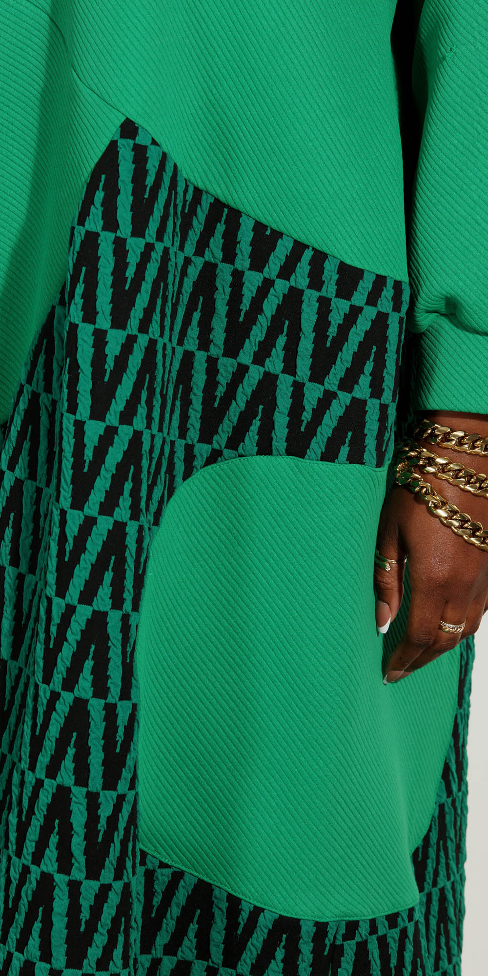 Luxe Moda - LM219 - Green Black - Print Knit Zip Collar Dress