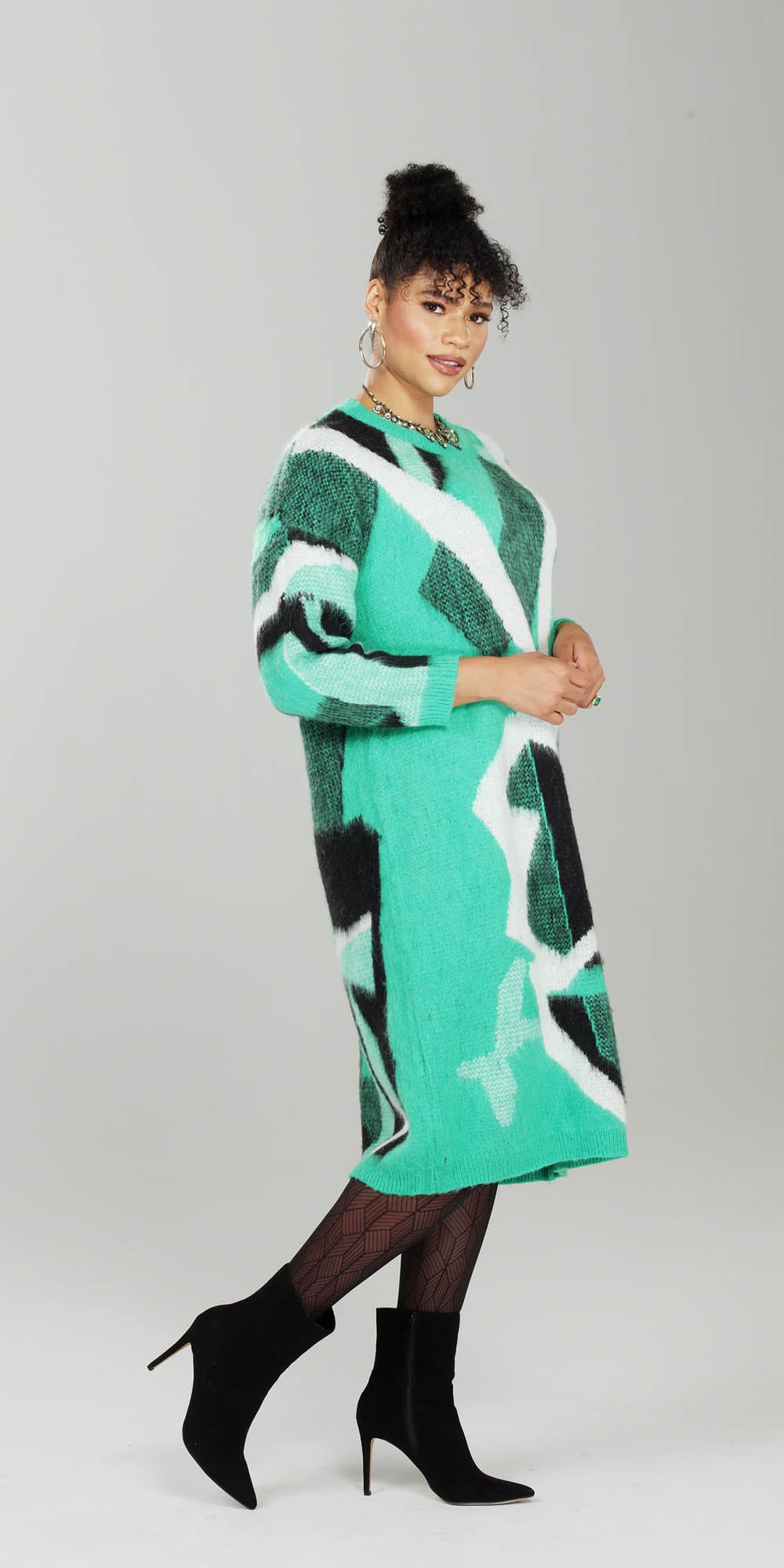 Luxe Moda - LM224 - Green - Knit Print Dress
