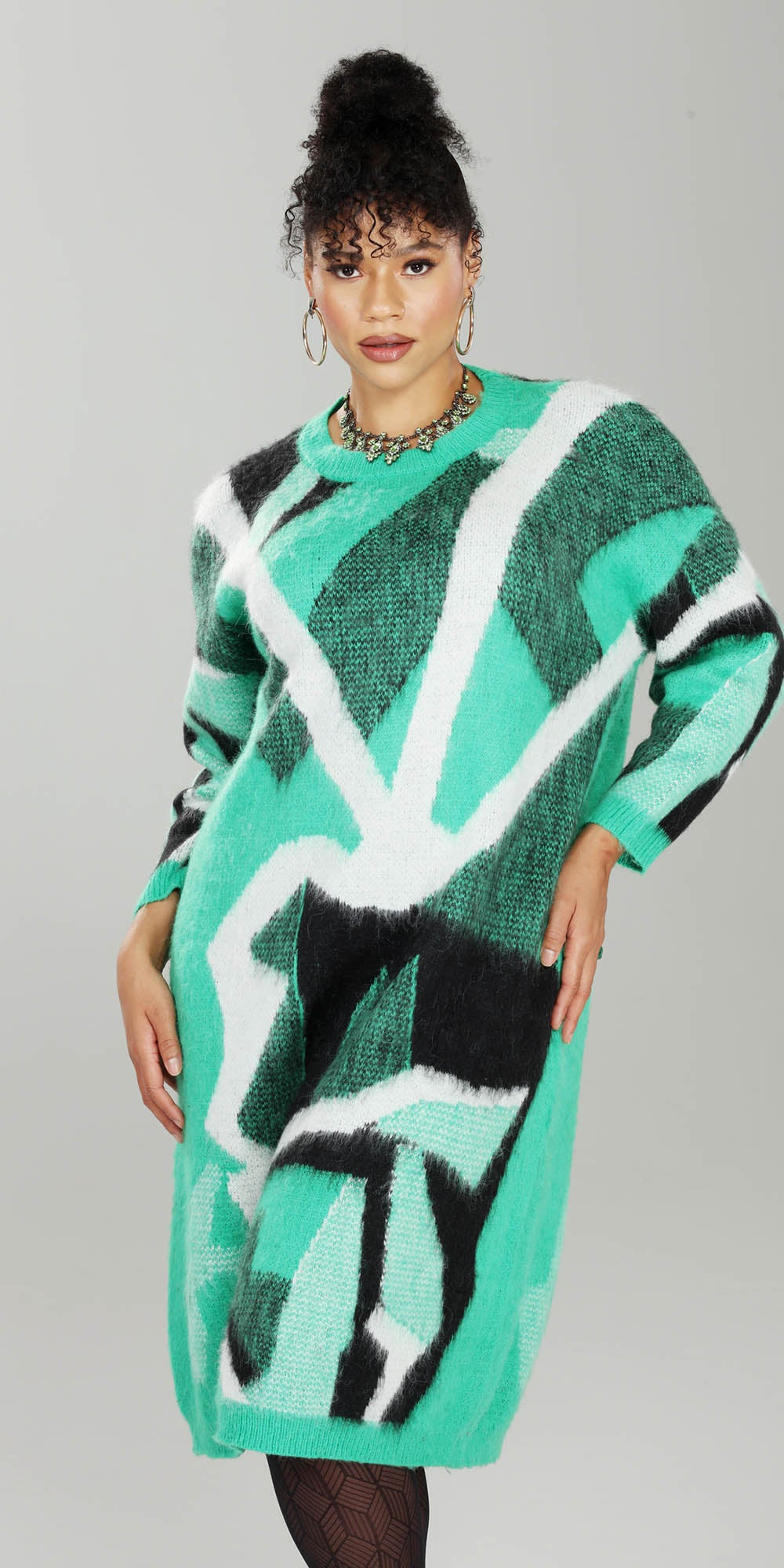 Luxe Moda - LM224 - Green - Knit Print Dress