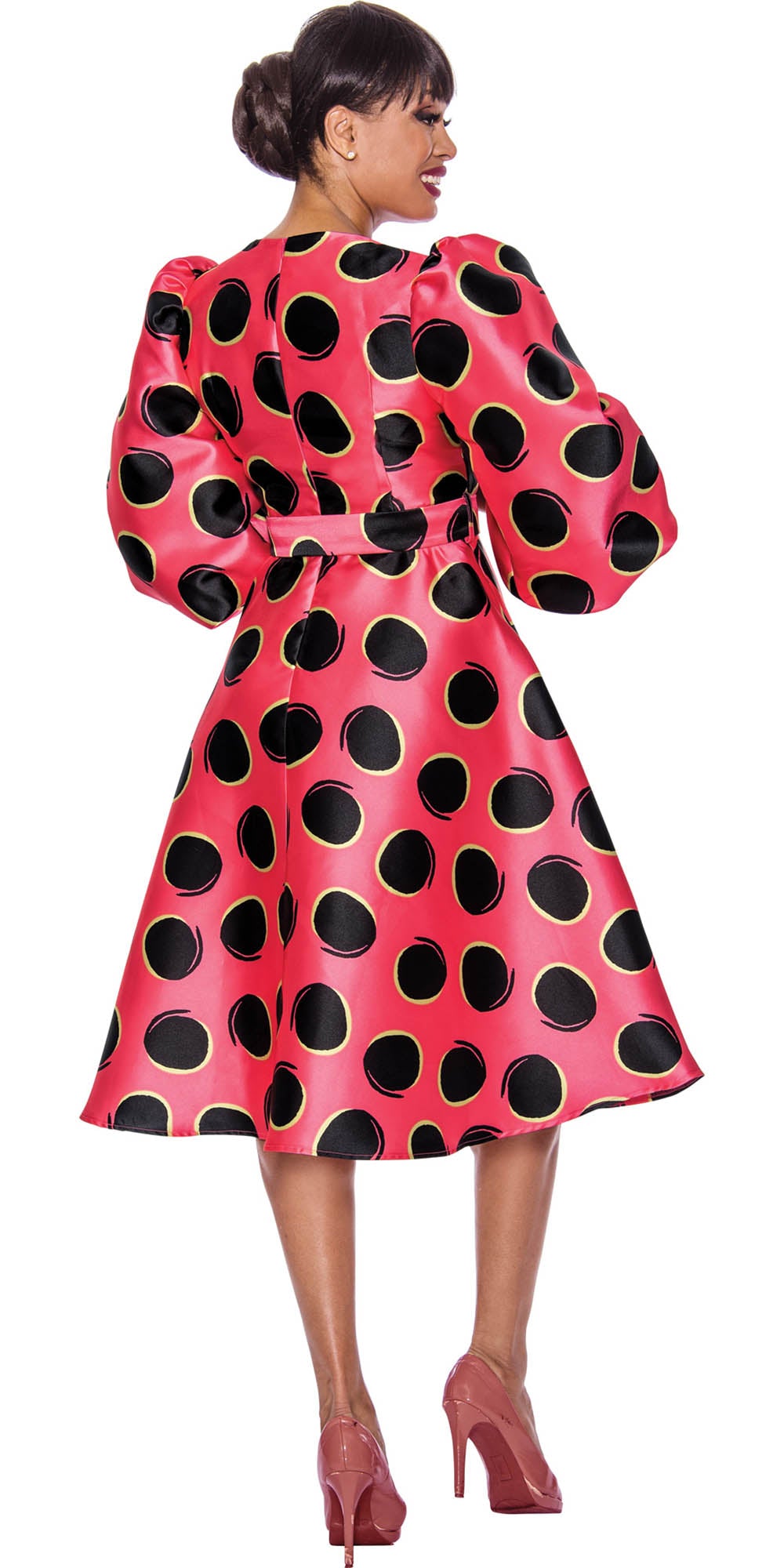 Dresses by Nubiano - 12031 - Multi - Belted Dot Print Dress