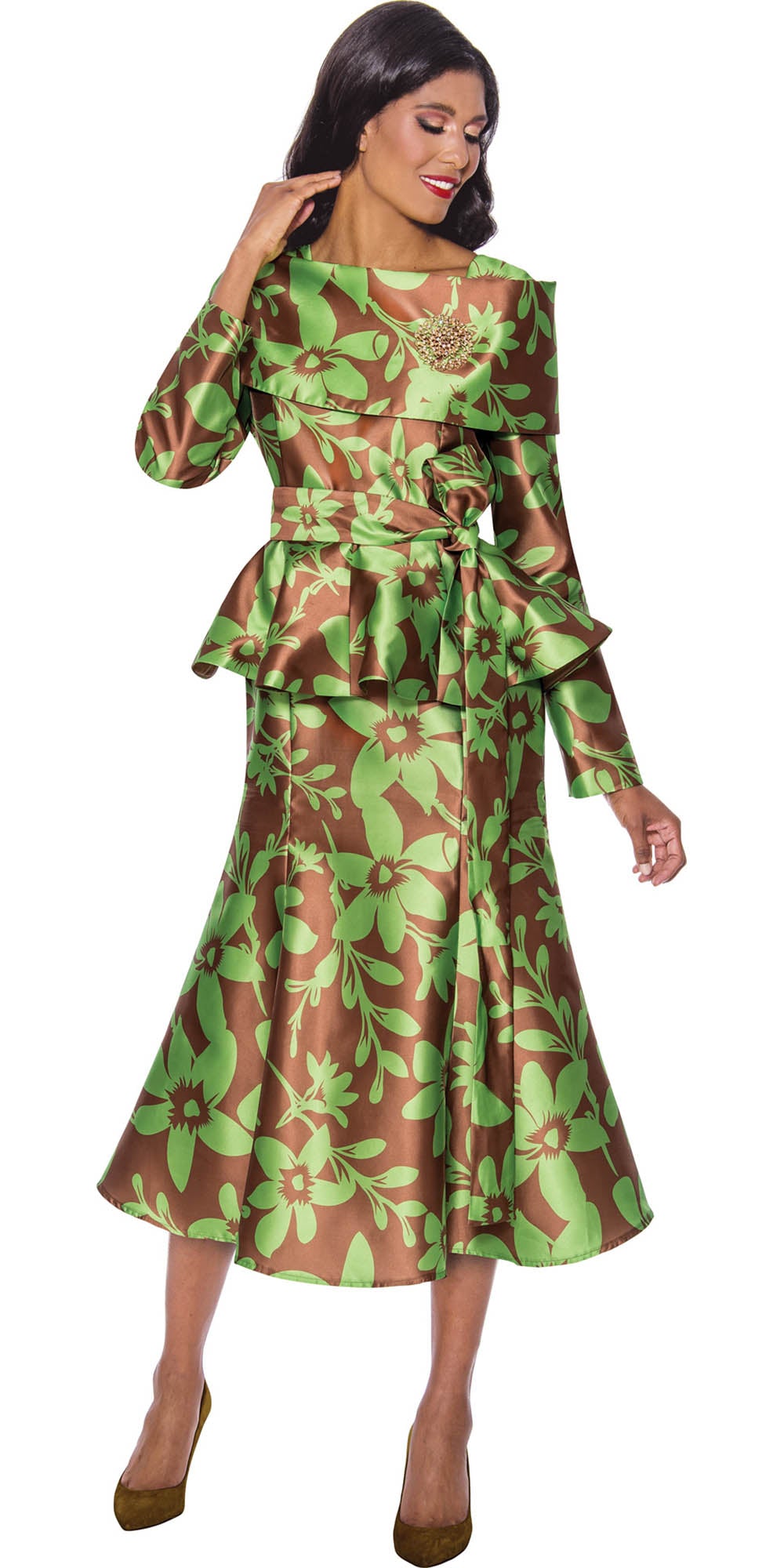 Dresses by Nubiano - 12051 - Multi - Belted Peplum Print Dress