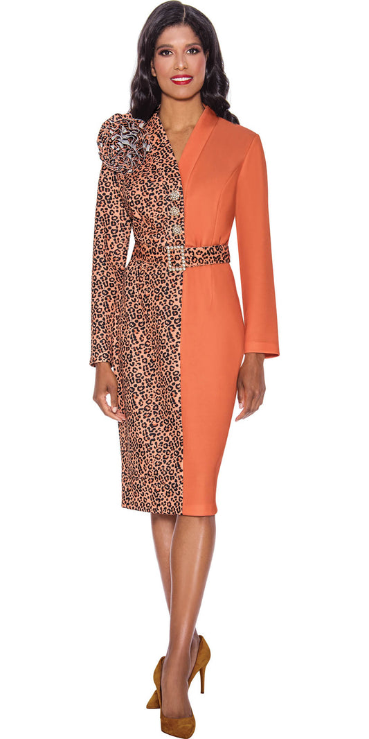 Dresses by Nubiano - 12061 - Orange - Animal Print Colorblock Dress