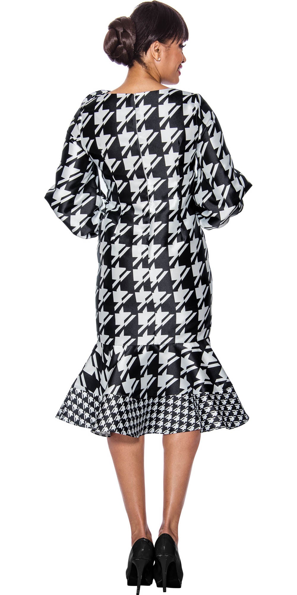 Dresses by Nubiano - 12101 - Black White - Houndstooth Twill Dress