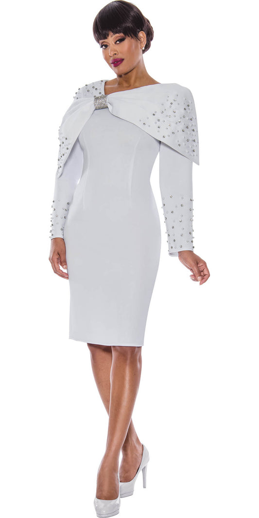 Dresses by Nubiano - 12141 - White - Embellished Large Bow Dress
