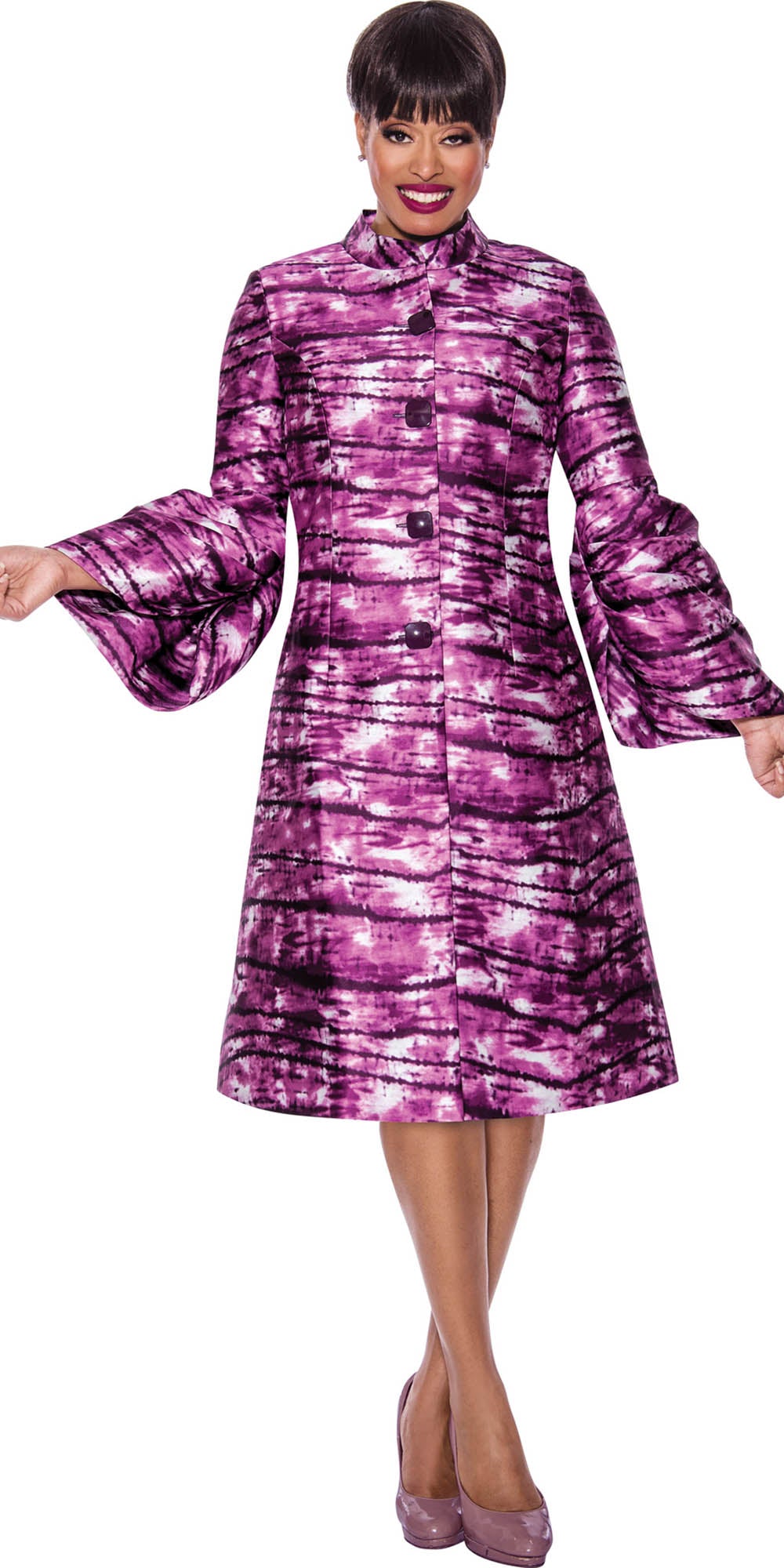 Dresses by Nubiano - 12222 - Purple Print 2pc Button Front Jacket Dress