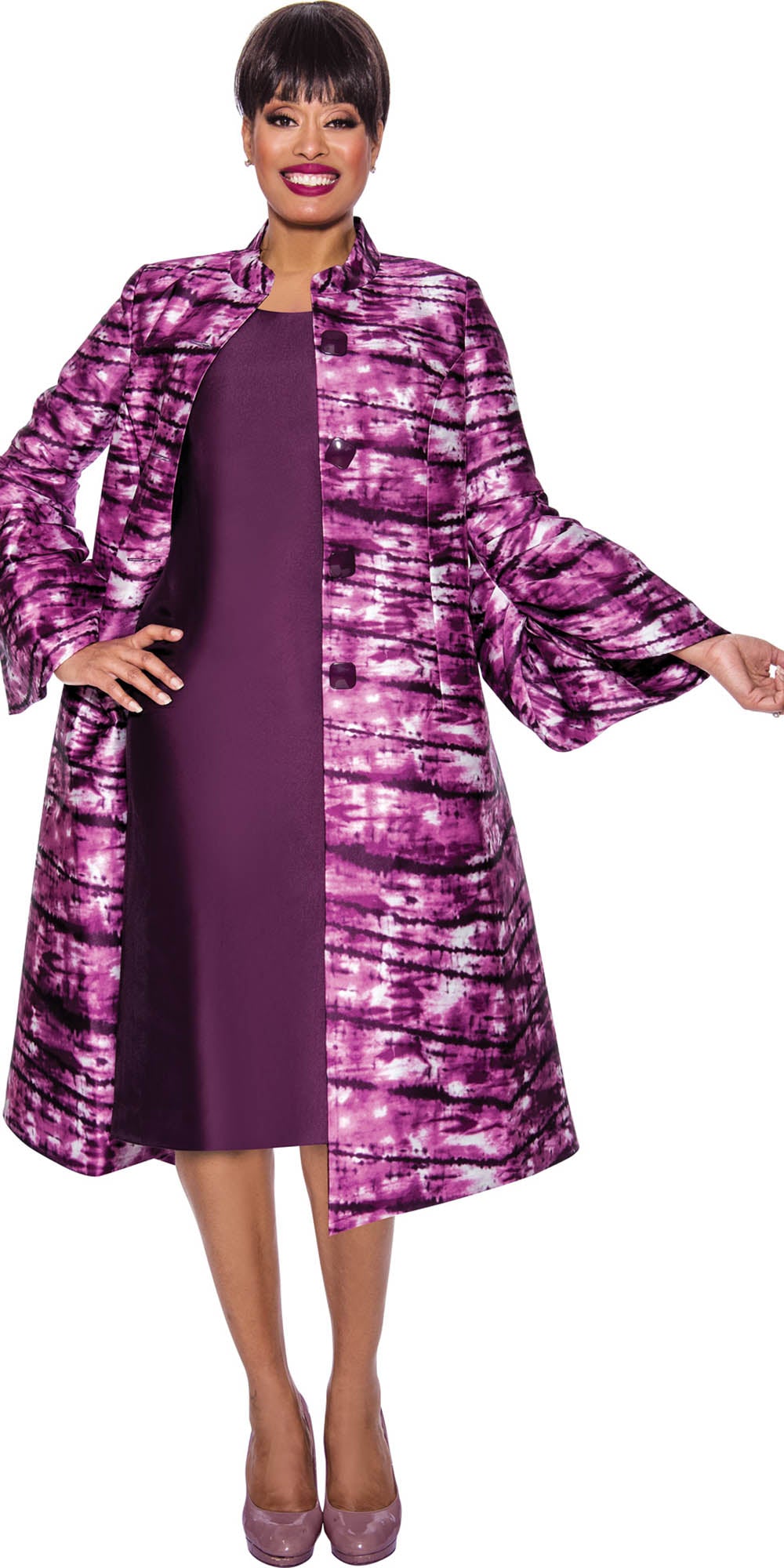 Dresses by Nubiano - 12222 - Purple Print 2pc Button Front Jacket Dress