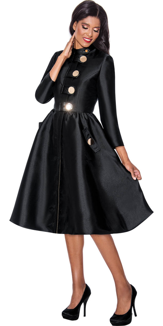 Dresses by Nubiano - 12241 - Black - Faux Leather Trim Twill Fabric Dress