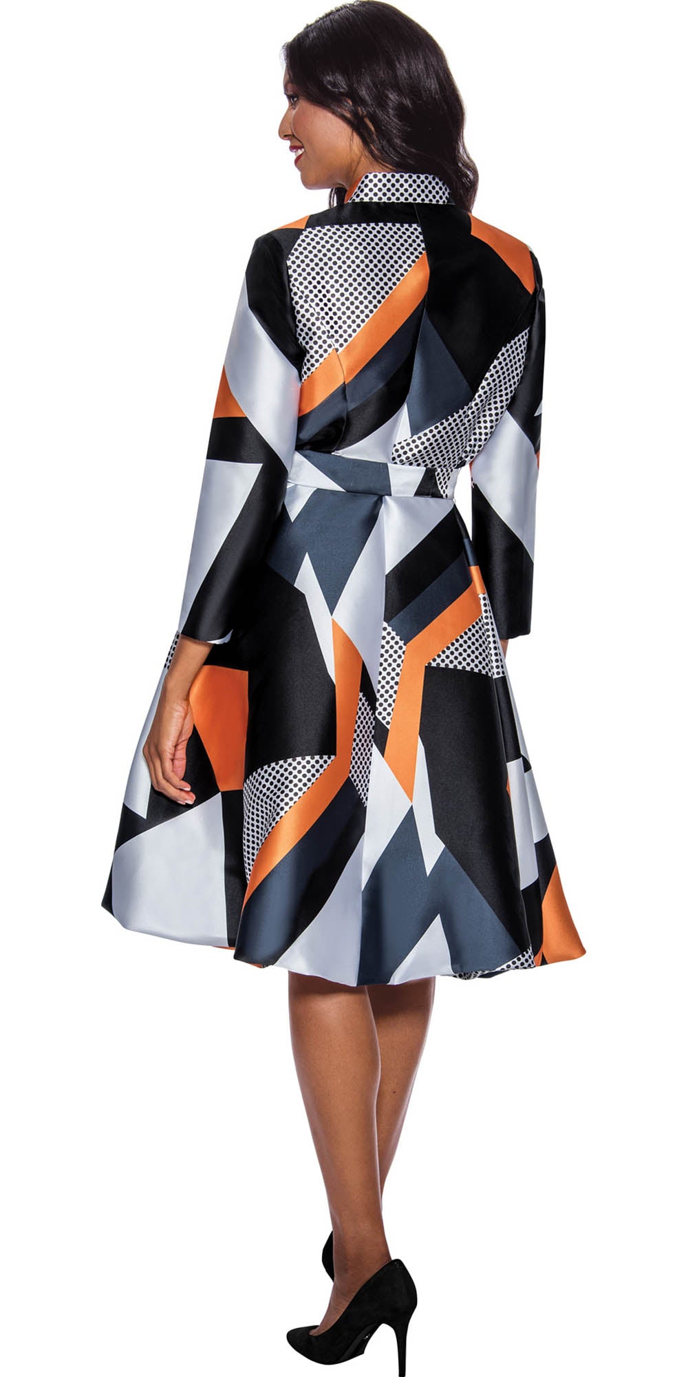 Dresses by Nubiano - 12251 - Multi - Belted Zip-front Print Twill Dress