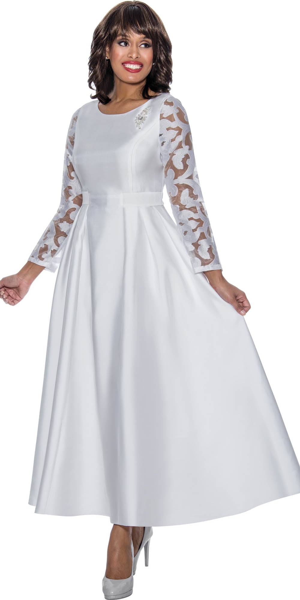 Dresses by Nubiano - 1471 - White - Sheer Sleeve Dress