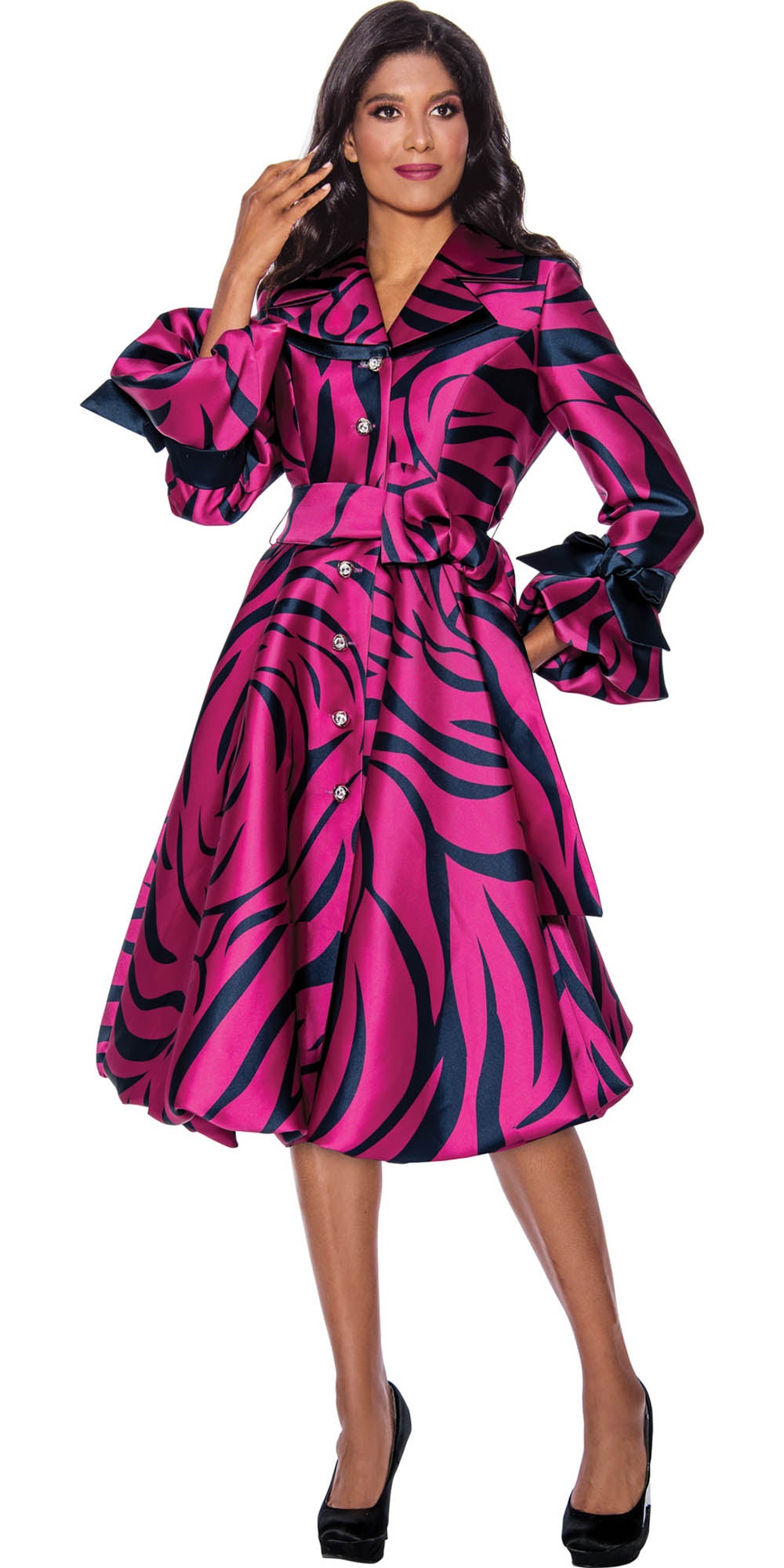Dresses by Nubiano - 1771 - Magenta Navy - Print Button-up Dress