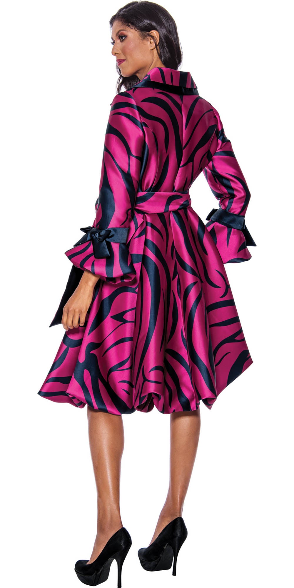 Dresses by Nubiano - 1771 - Magenta Navy - Print Button-up Dress