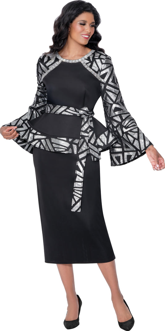 Stellar Looks 600702 - Black Silver - Scuba Brocade Skirt Set